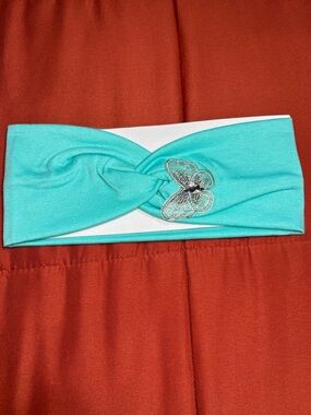 🥳Sale🥳 Turquoise Twist Headband Turban with Embroidered Patch Butterfly Accent